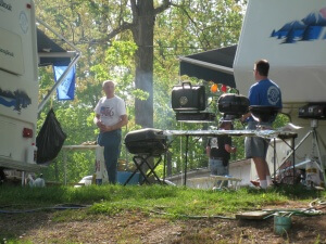 Festival campers preparing dinner