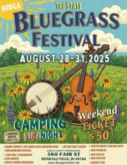 Join Us for the 49th Annual Labor Day Weekend Bluegrass Festival! 🎶
Experience the MIDWESTS BEST Parkin Lot Pickin Festival from August 28–31, 2025, at the Noble County Community Fairgrounds in Kendallville, IN!
🎟️ Tickets:
Weekend Pass: $50 (Required for campers)
Daily Tickets:
Friday: $15
Saturday: $35
Sunday: $20
Kids 15 & Under: FREE with a paid adult
Tickets are available at the gate; no advance sales.
⛺ Camping:
$18/day on shaded grounds; first-come, first-served.
Early camping starts August 21—come early to secure your favorite spot!
Some 30-amp and numerous 20-amp sites available.
Water available; RV dump station & honey wagon service.
🐾 Pet Policy:
Pets are allowed on campgrounds.
No animals near the stage area.
Additional Information:
The show goes on rain or shine.
Bring low-back lawn chairs for comfortable, covered seating at the stage.
Campgrounds should be vacated by Monday at noon. If you need to stay longer, please inform us.
For more details, visit our website: www.bluegrassusa.net/nibga-festival/labor/
Tag your pickin’ crew and let’s make this year’s festival the best yet! 🎶🔥 #NIBGA #BluegrassFestival #PickinAndGrinnin #LaborDayBluegrass